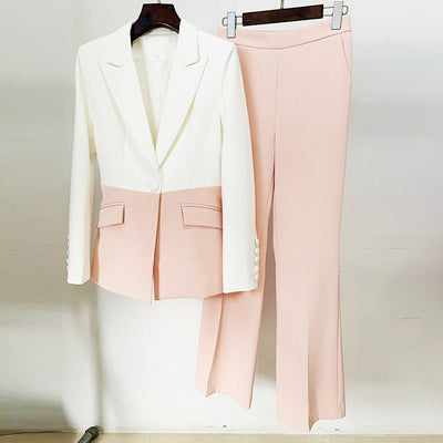 Fashion Colorblock Suit Pants Suit