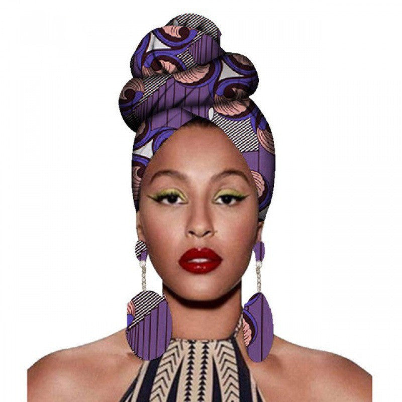 Fashion African Headscarves And Earrings 2 Pieces