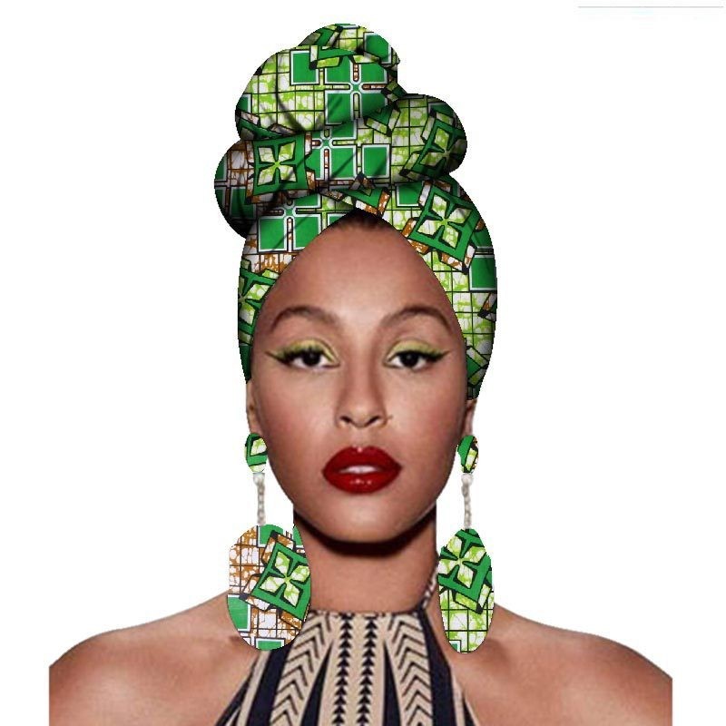 Fashion African Headscarves And Earrings 2 Pieces