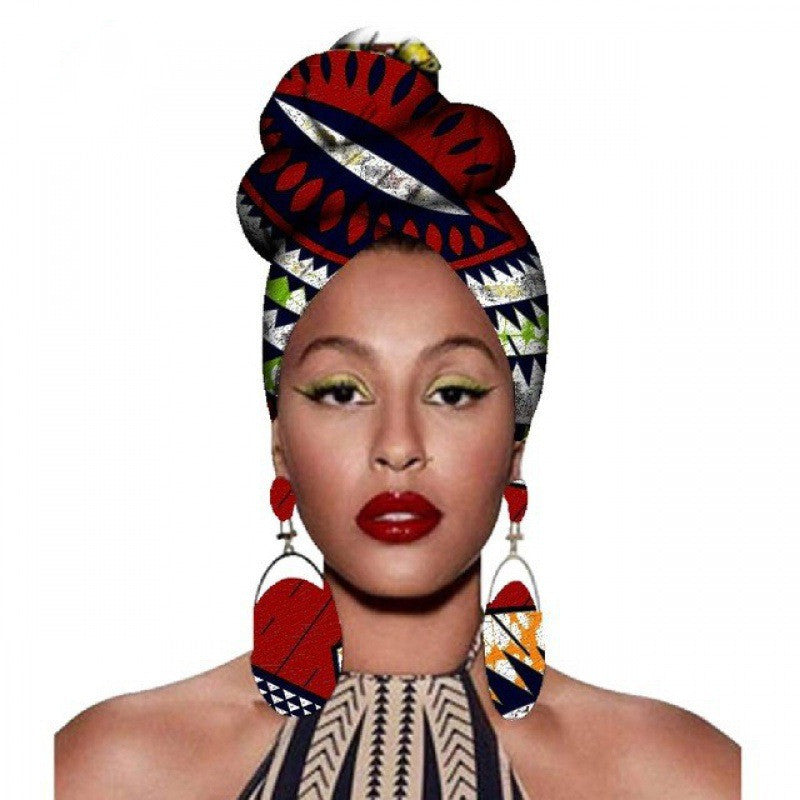 Fashion African Headscarves And Earrings 2 Pieces