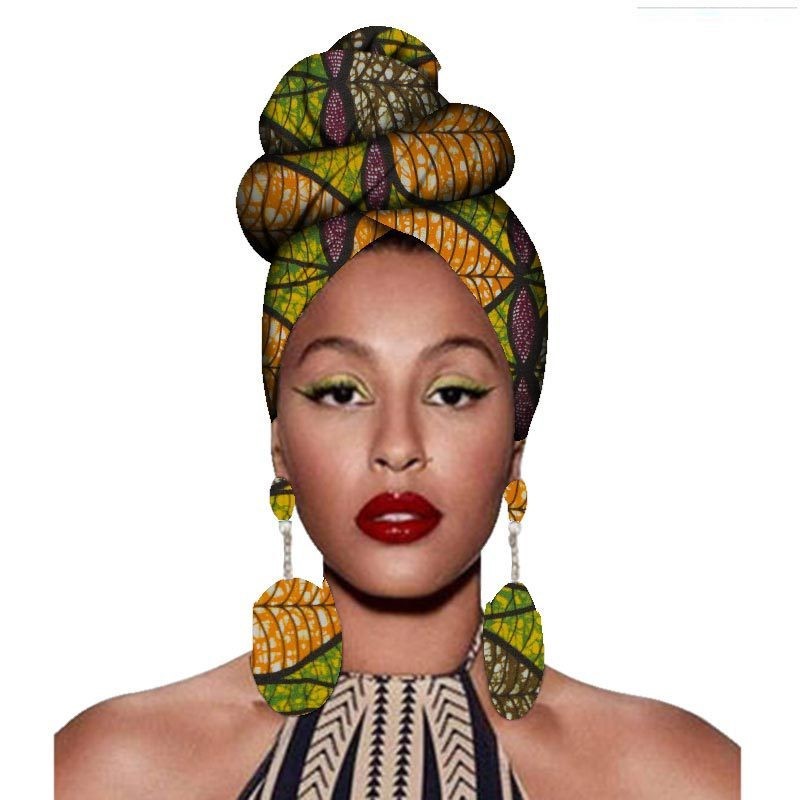 Fashion African Headscarves And Earrings 2 Pieces