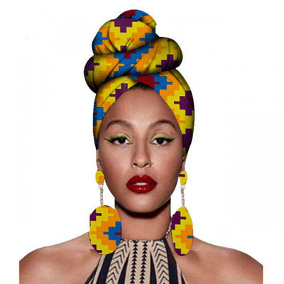 Fashion African Headscarves And Earrings 2 Pieces