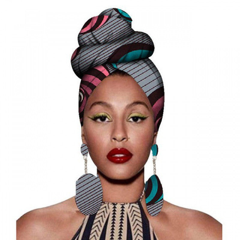 Fashion African Headscarves And Earrings 2 Pieces