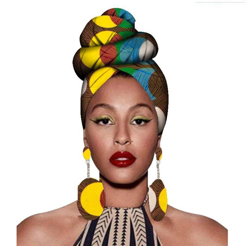 Fashion African Headscarves And Earrings 2 Pieces