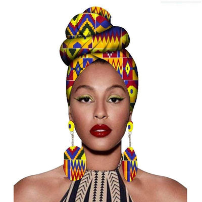 Fashion African Headscarves And Earrings 2 Pieces