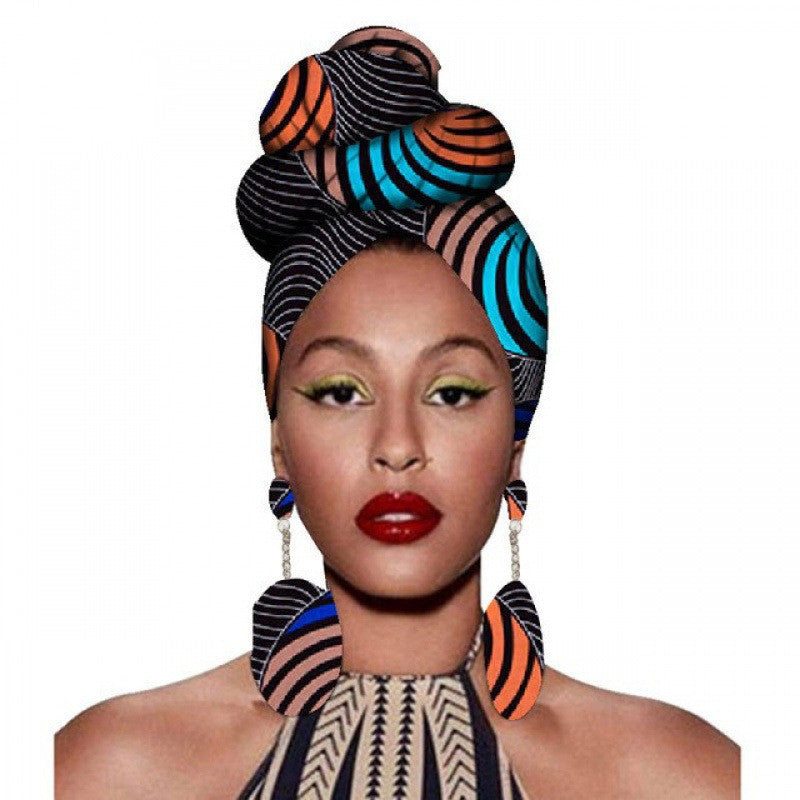 Fashion African Headscarves And Earrings 2 Pieces