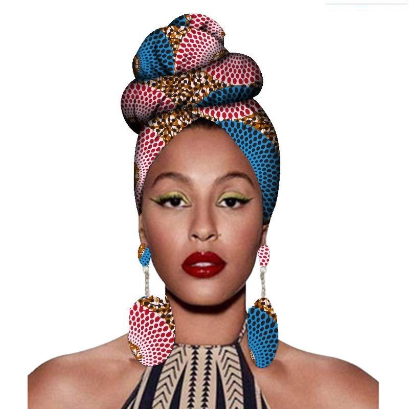 Fashion African Headscarves And Earrings 2 Pieces