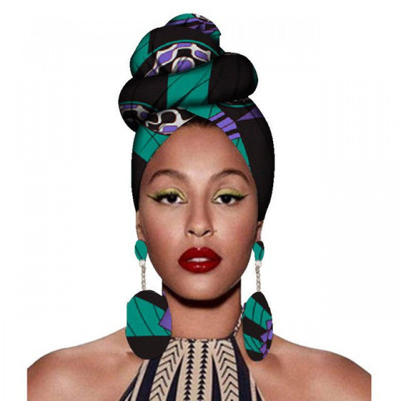 Fashion African Headscarves And Earrings 2 Pieces