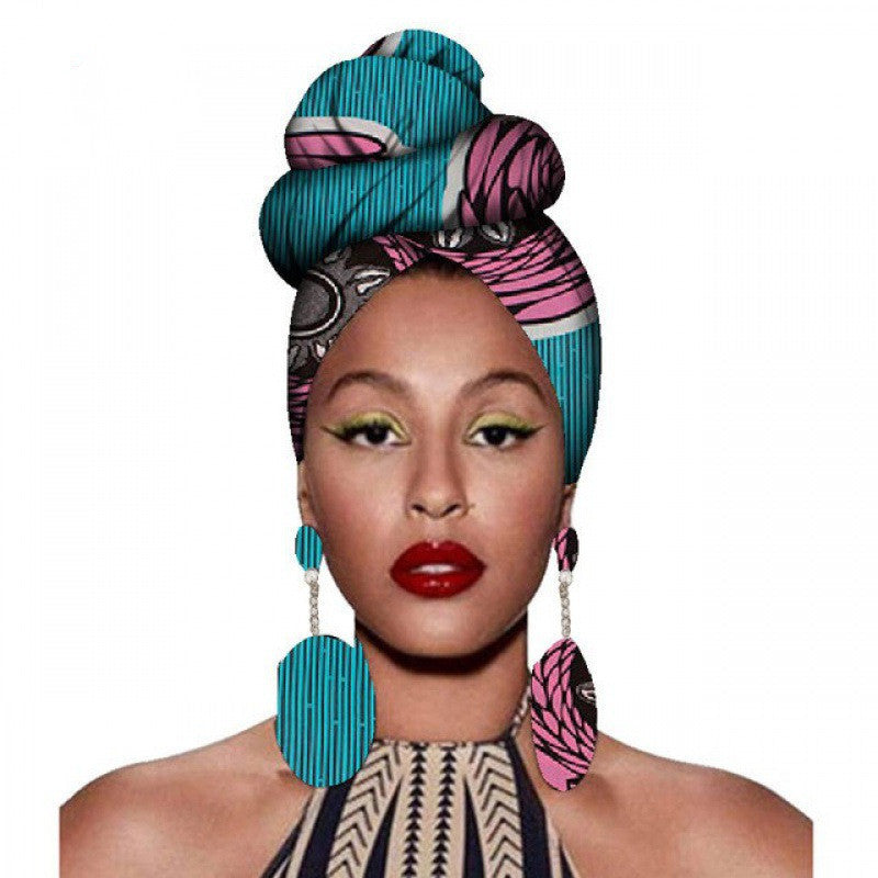 Fashion African Headscarves And Earrings 2 Pieces