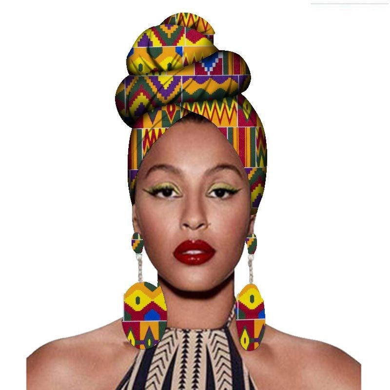 Fashion African Headscarves And Earrings 2 Pieces