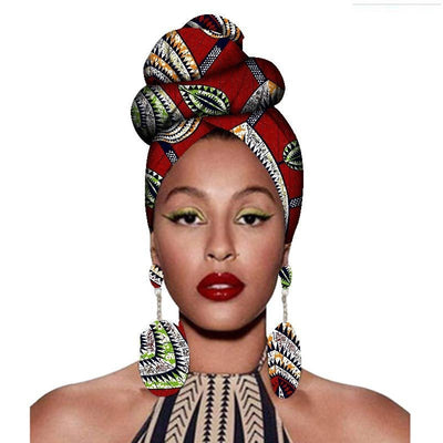 Fashion African Headscarves And Earrings 2 Pieces