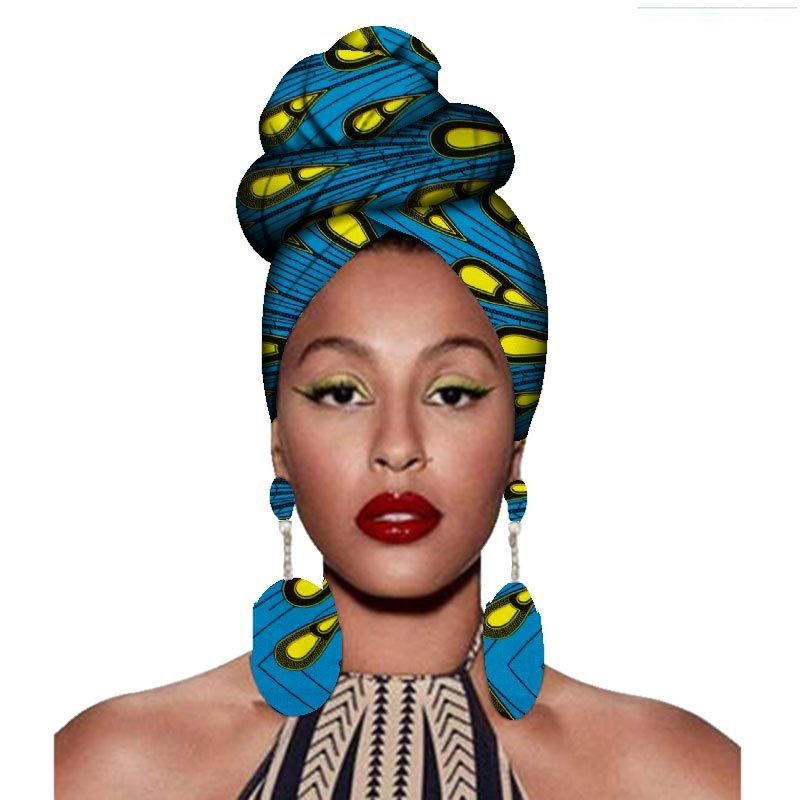 Fashion African Headscarves And Earrings 2 Pieces