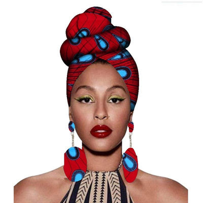 Fashion African Headscarves And Earrings 2 Pieces