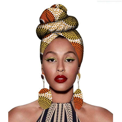 Fashion African Headscarves And Earrings 2 Pieces