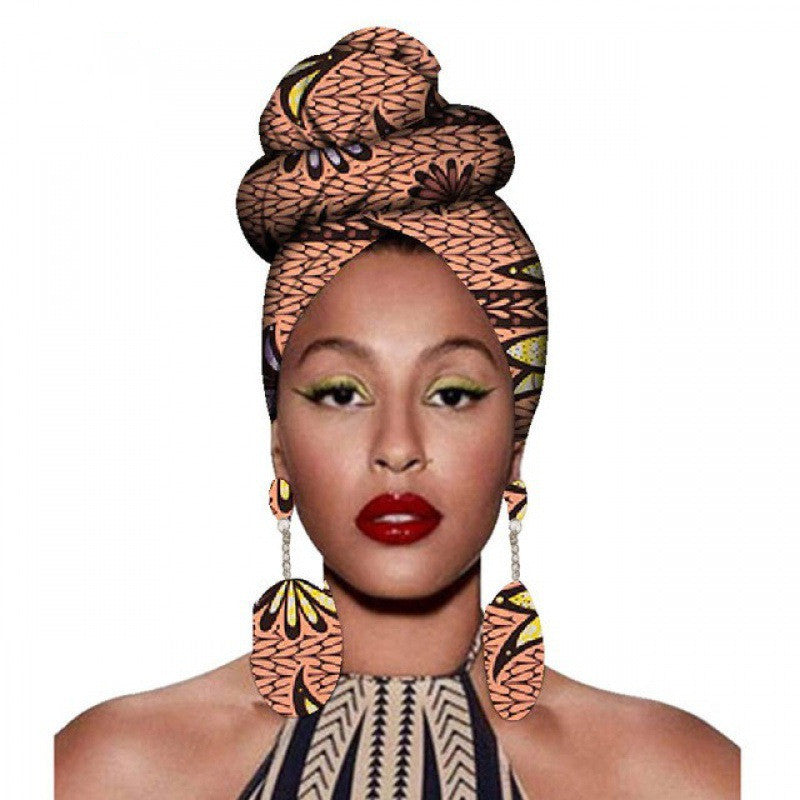 Fashion African Headscarves And Earrings 2 Pieces