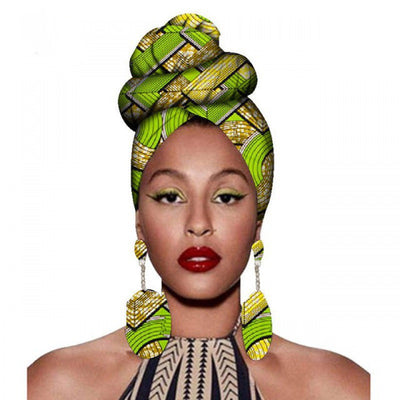 Fashion African Headscarves And Earrings 2 Pieces