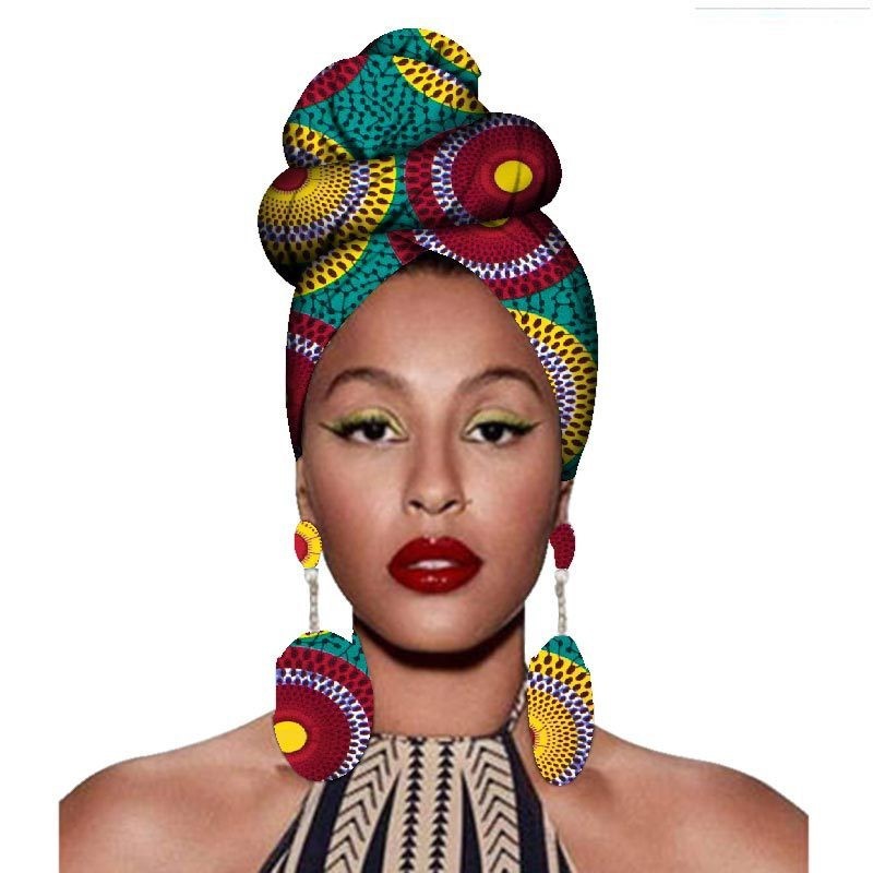 Fashion African Headscarves And Earrings 2 Pieces