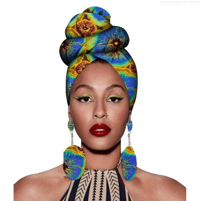 Fashion African Headscarves And Earrings 2 Pieces