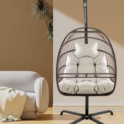 Swing Egg Hanging Chair With Guardrail And Cup Holder,