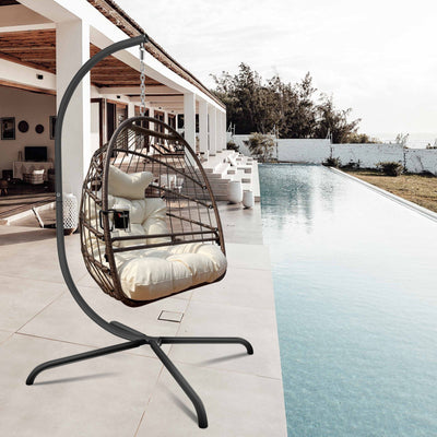 Swing Egg Hanging Chair With Guardrail And Cup Holder,