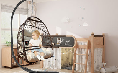 Swing Egg Hanging Chair With Guardrail And Cup Holder,