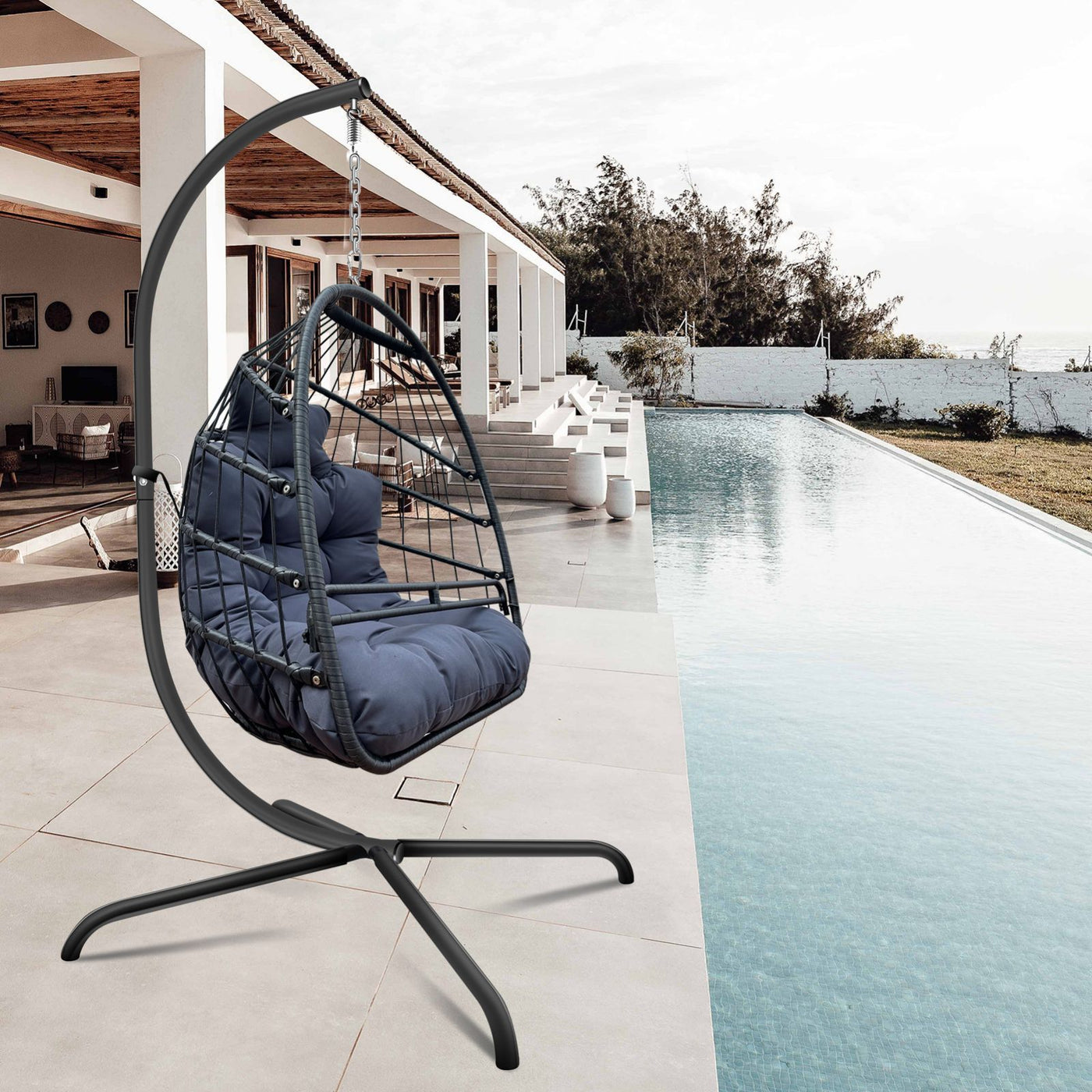 Swing Egg Hanging Chair With Guardrail And Cup Holder,