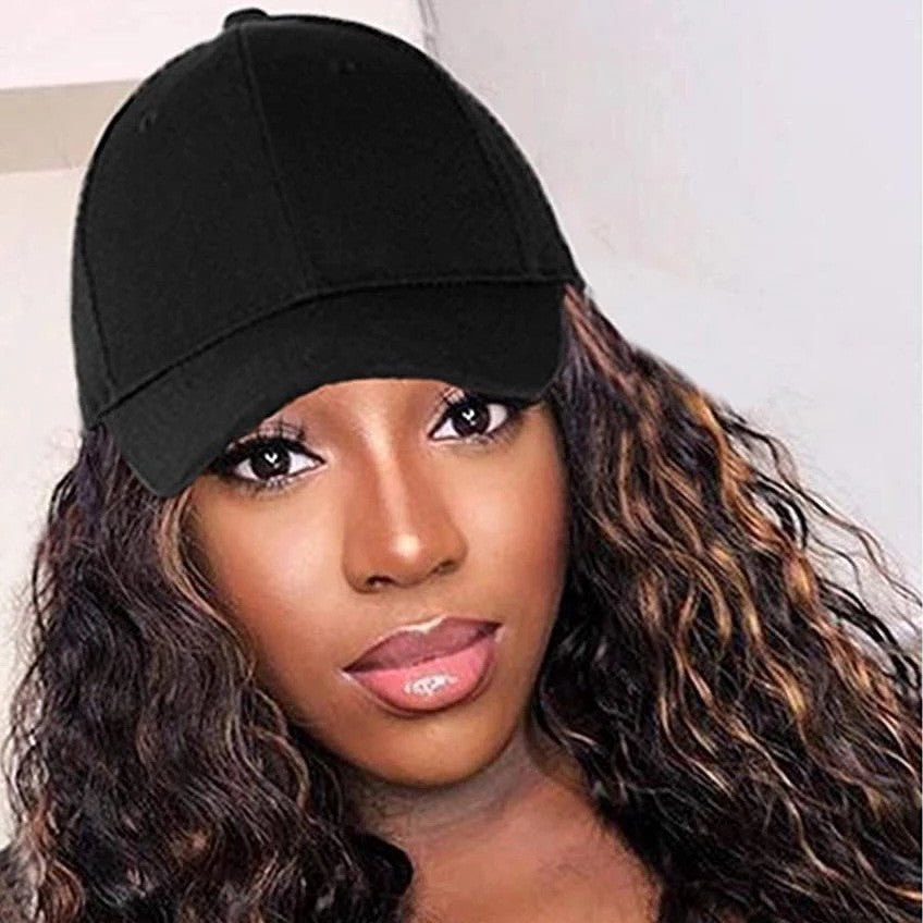 Women's Fashion Natural Headgear With Hat And Wig