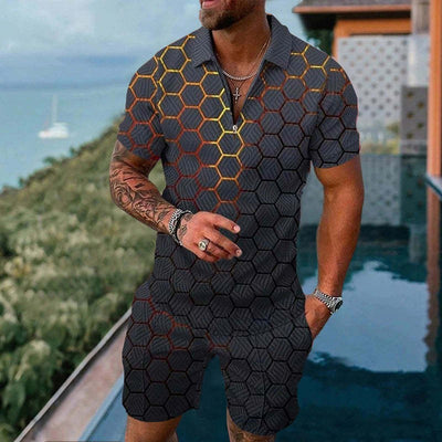 Fashion Casual Zipper Short Sleeve Suit