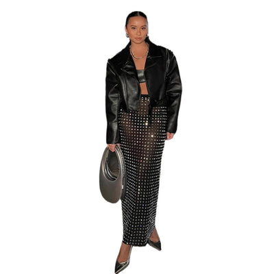 Black Rivet Skirt Suit Yagao Street Party Suit Suit