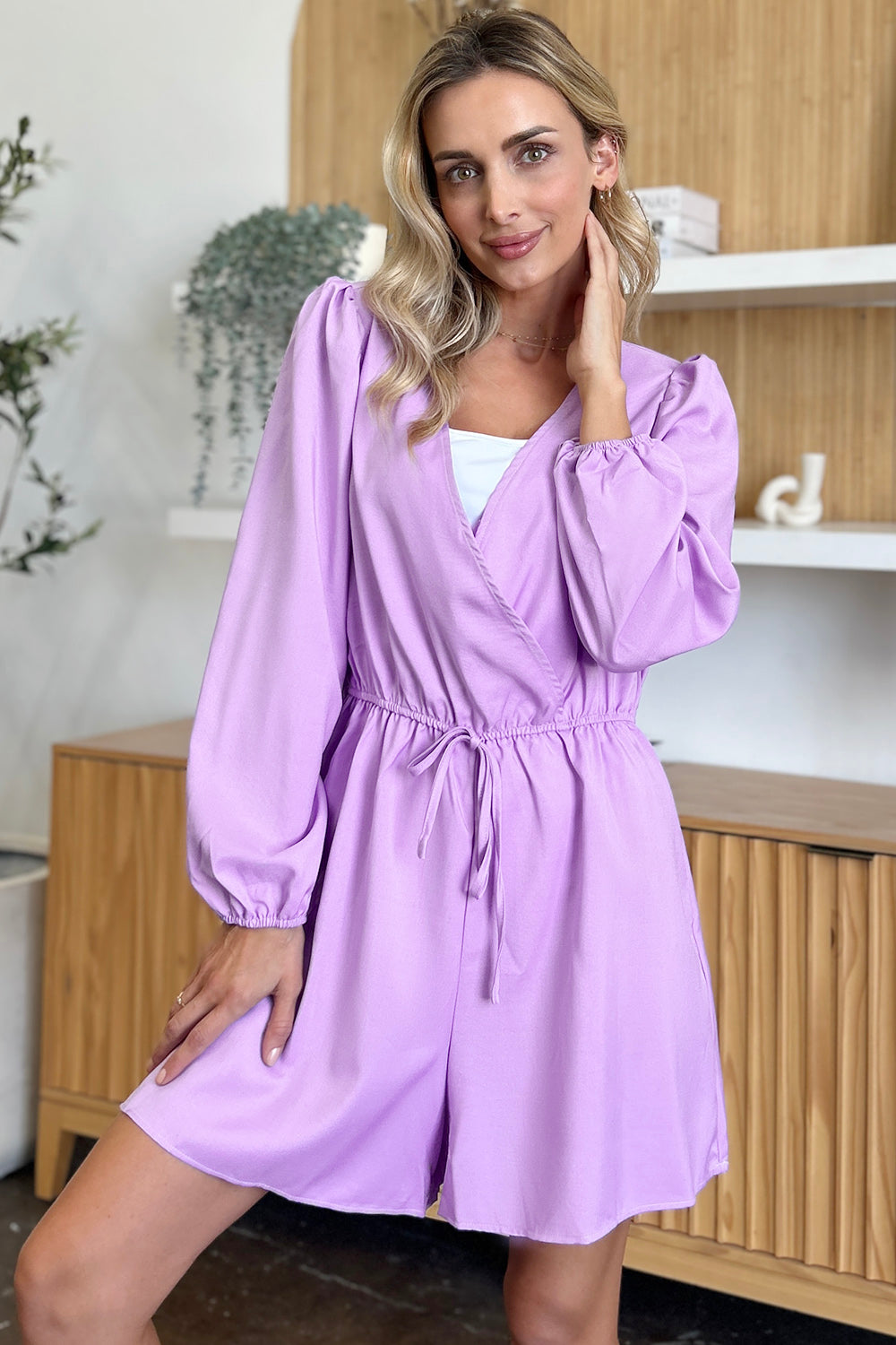 Drawstring Long Sleeve Romper