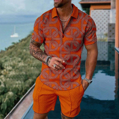 Fashion Casual Zipper Short Sleeve Suit