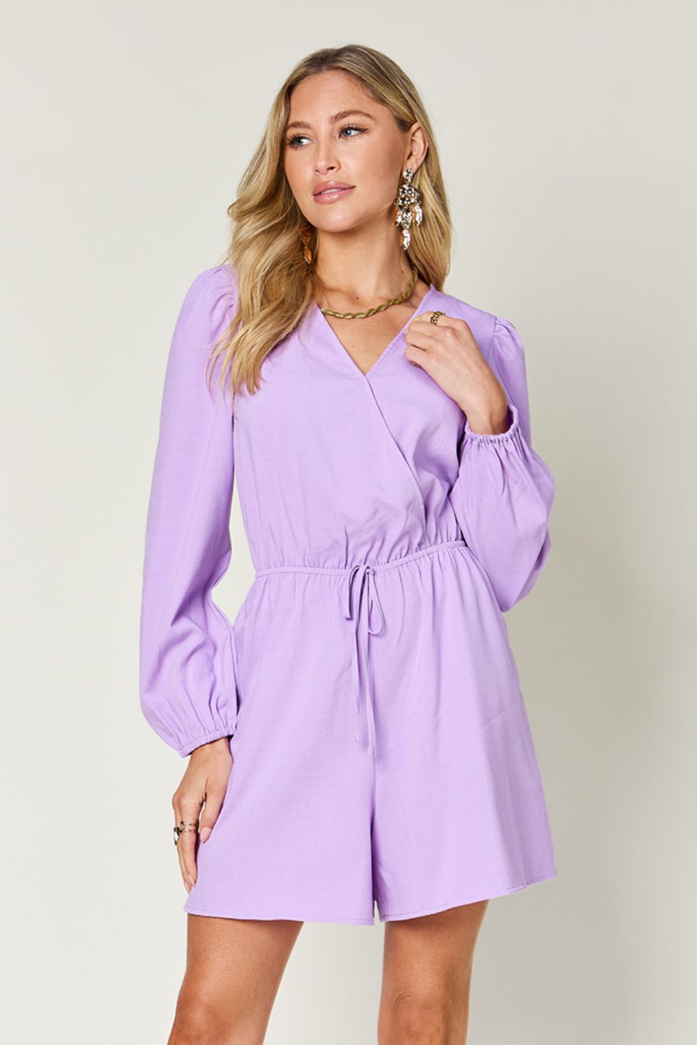 Drawstring Long Sleeve Romper