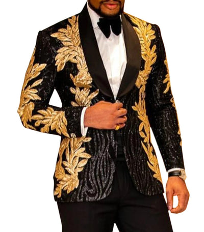 Men's Gold Sequin Applique Suit Casual Suit Jacket